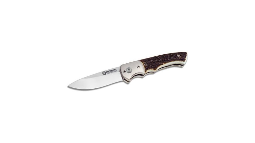 Boker USA Titan Hunter Stag Folding Hunting Knife w/ Leather Sheath 110171