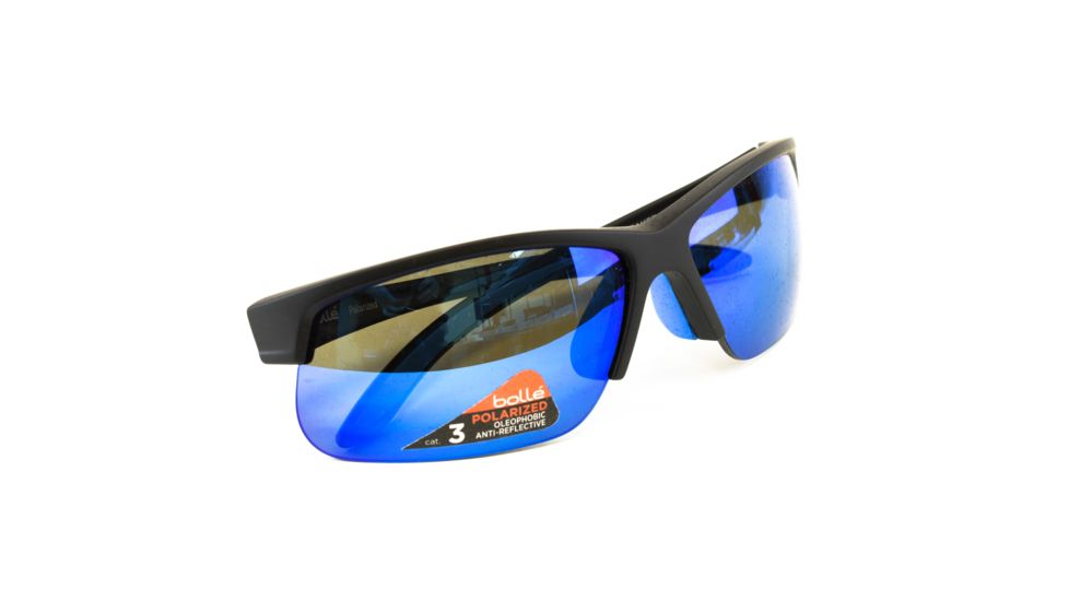 Bolle Breaker Sunglasses, Matte Black/Blue Frame, Polarized Offshore Blue Oleo AR Lens, 12110