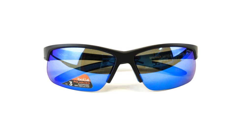Bolle Breaker Sunglasses, Matte Black/Blue Frame, Polarized Offshore Blue Oleo AR Lens, 12110