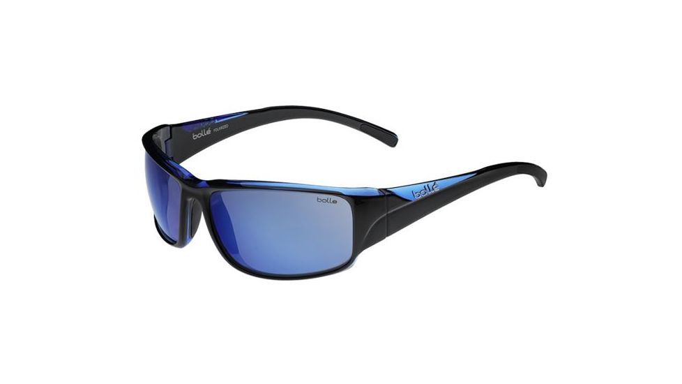 Bolle Keelback Sunglasses, Shiny Black/Blue Translucent Frame, Offshore Blue Oleo AR Lens, Polarized, 11903