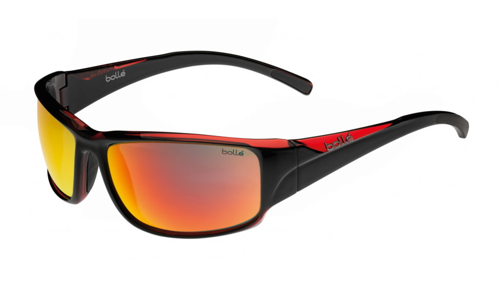 Bolle Keelback Sunglasses,Shiny Black/Red Translucent Frame,TNS Fire Oleo AF Lens,Polarized,11902