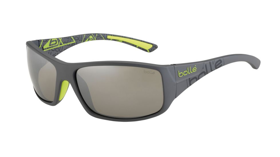 Bolle Kingsnake Sunglasses, Matte Smoke/Green Frame, TNS Gun Rectangle Lens, 12121