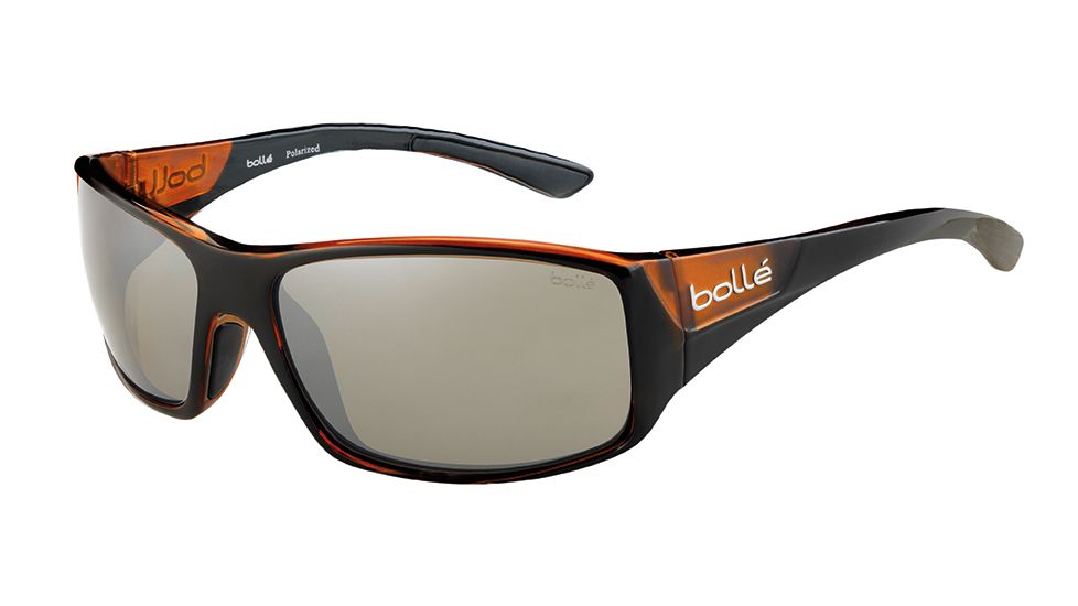 Bolle Kingsnake Sunglasses, Shiny Black/Matte brown Frame, TLB Dark Rectangle Lens, 12123