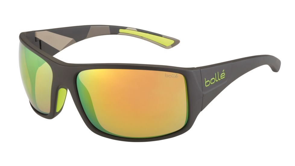Bolle Tigersnake Sunglasses, Matte Smoke/Green Frame, Brown Emerald Rectangle Oleo AF Lens, 12132
