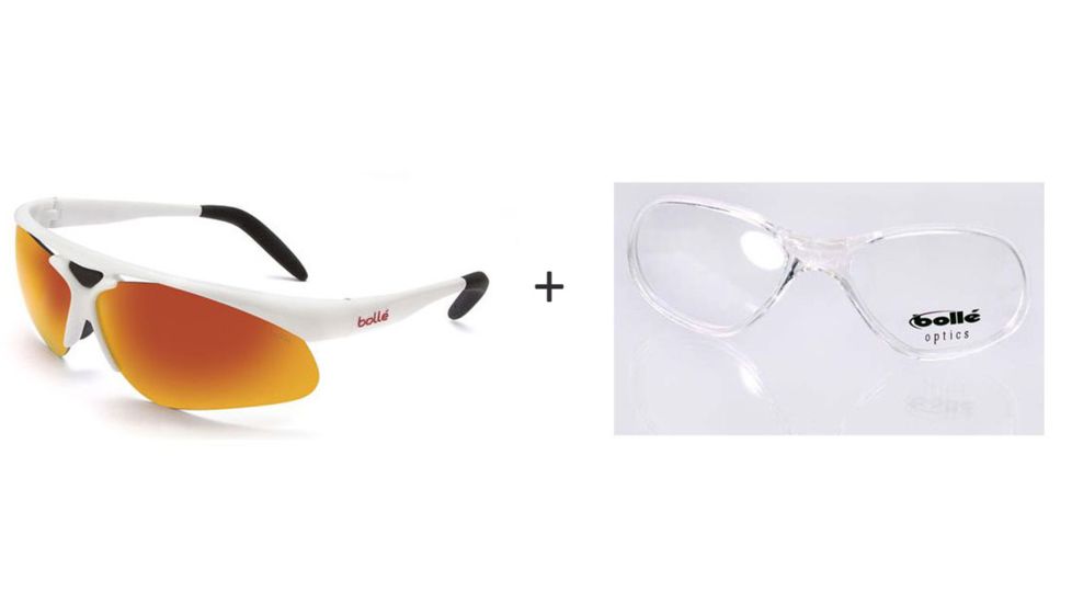 Bolle Vigilante Sunglasses, Shiny White Frame, TNS Fire Lens w/ Bolle Prescription Large Rx Adapter, 11448-KIT