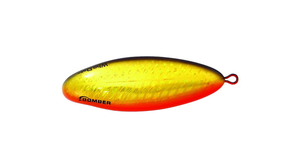 Bomber Who Dat Weedless Rattling Spoon, 5/0 Hook, Yellow, 2 5/8in, 7/8oz, BSWWRS3390