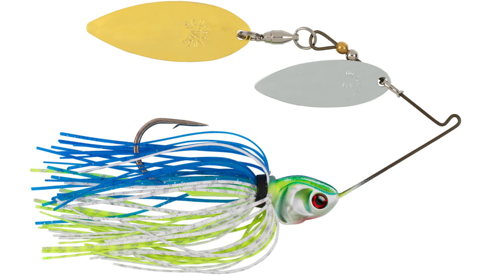 Booyah Covert Finesse Spinnerbait, Double Willow Blade, 1/2oz, 4in, Wht/Chart/Blue, BYCVF12NGW730