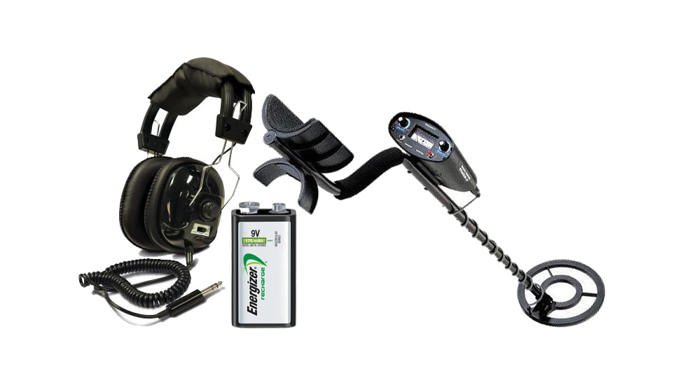 Bounty Hunter Tracker IV Metal Detector with 8in Coin Depth Detection w/ Bounty Hunter Headphones and Energizer Rechargeable 9-volt Batteries