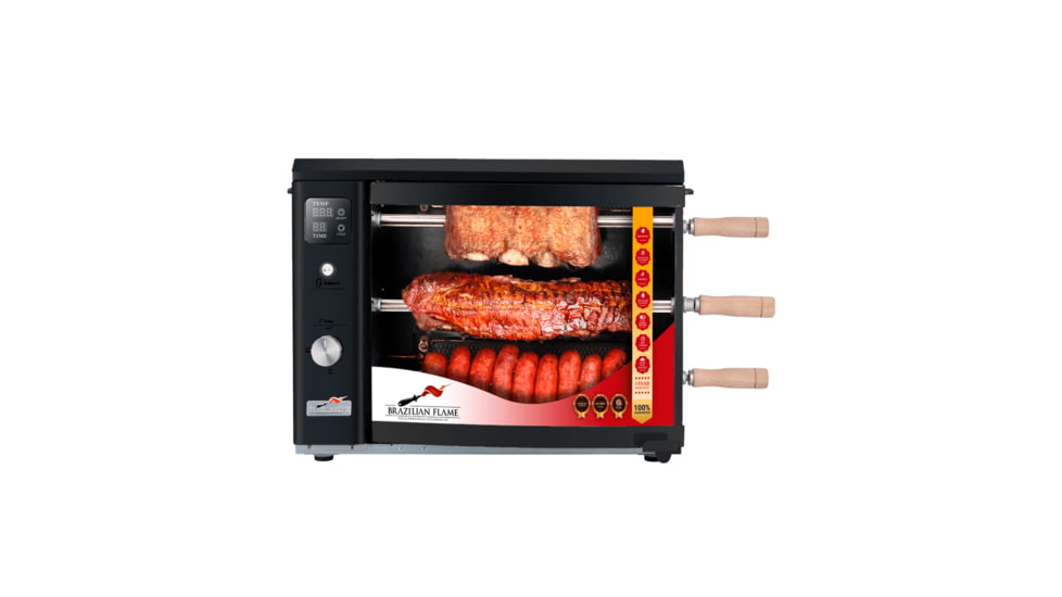 BRAZILIAN FLAME 03-LX Black Gas Rotisserie 3 Skewer Grill, Black, BG-03LX Black