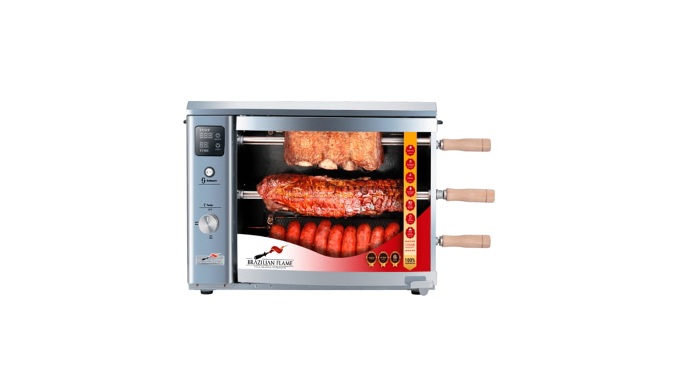 BRAZILIAN FLAME 03-LX Silver Gas Rotisserie 3 Skewer Grill, Silver, BG-03LX Silver