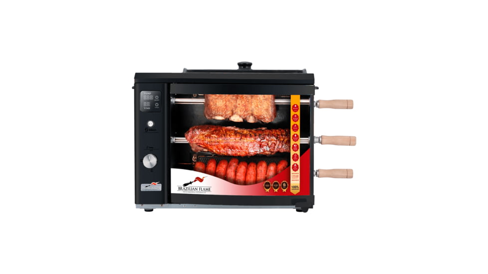 BRAZILIAN FLAME 03-LXK Black Gas Rotisserie 3 Skewer Grill, Black, BG-03 LXK Black