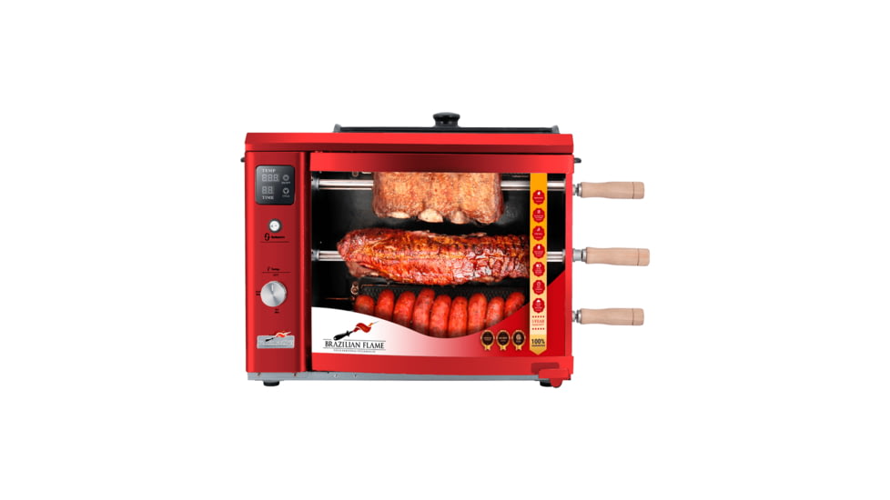 BRAZILIAN FLAME 03-LXK Red Gas Rotisserie 3 Skewer Grill, Red, BG-03 LXK Red