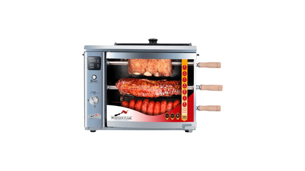 BRAZILIAN FLAME 03-LXK Silver Gas Rotisserie 3 Skewer Grill, Silver, BG-03 LXK Silver