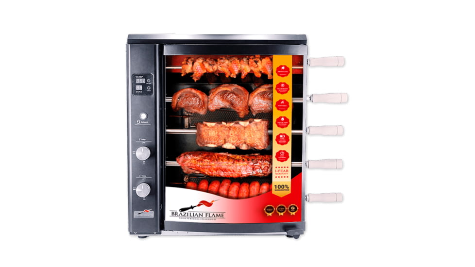 BRAZILIAN FLAME 05-LX Black Gas Rotisserie 5 Skewer Grill, Black, BG-05 LX Black