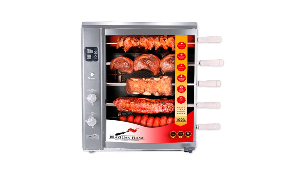 BRAZILIAN FLAME 05-LX Silver Gas Rotisserie 5 Skewer Grill, Silver, BG-05 LX Silver