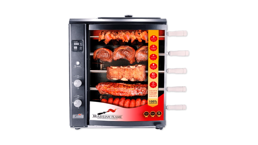 BRAZILIAN FLAME 05-LXK Black Gas Rotisserie 5 Skewer Grill, Black, BG-05 LXK Black