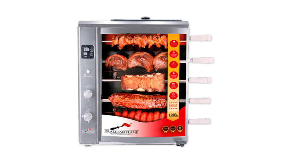 BRAZILIAN FLAME 05-LXK Silver Gas Rotisserie 5 Skewer Grill, Silver, BG-05 LXK Silver