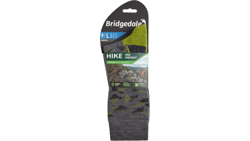 Bridgedale Hike Midweight Merino Endurance Boot Pattern Socks - Mens, Grey/Lime, Extra Large, 710092-118-XL