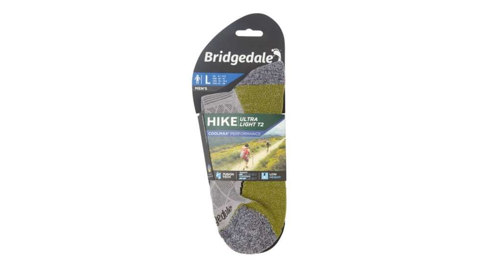 Bridgedale Hike Ultralight Coolmax Performance Low Socks - Mens, Grey/Green, Medium, 710135-068-M