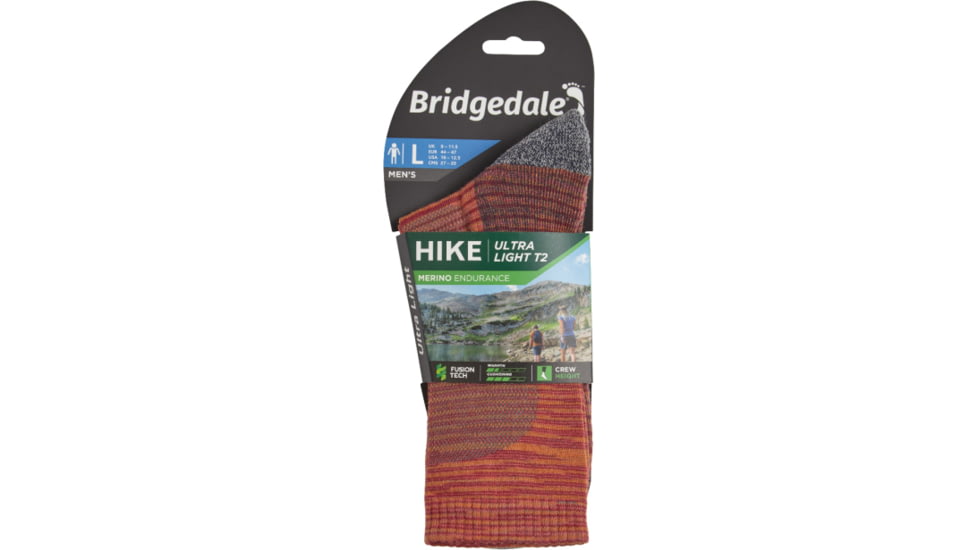 Bridgedale Hike Ultralight Merino Endurance Crew Socks - Mens, MuLighti Orange, Medium, 710098-129-M