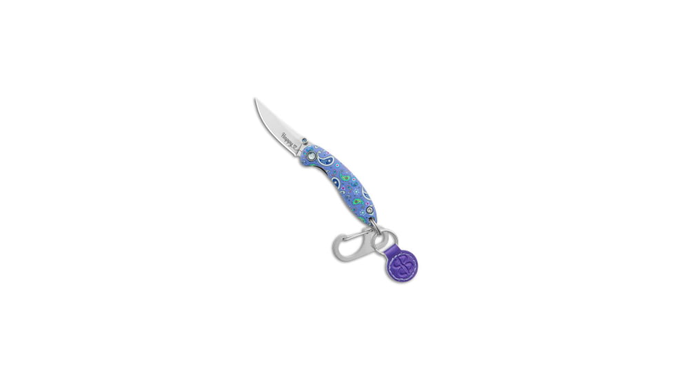 Brighten Blades Brighten Blades HAPPY Keychain Frame Lock Knife Paisley Aluminum 1.7" Satin, Blue/Purple, Stainless Steel, adult, BHQ-138650