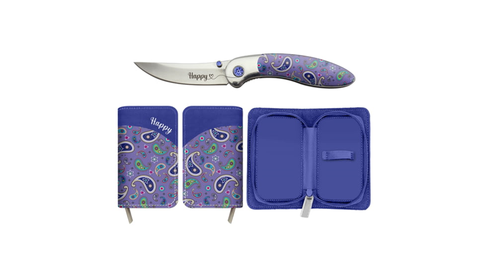 Brighten Blades Happy Folding Knife w/ Case, 2.56in, 8Cr13MoV Stainless Steel, Clip Point, Multi, BB-102