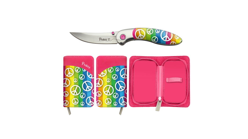 Brighten Blades Peace Folding Knife w/ Case, 2.56in, 8Cr13MoV Stainless Steel, Clip Point, Multi, BB-109