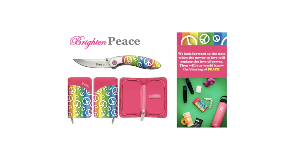 Brighten Blades Peace Folding Knife w/ Case, 2.56in, 8Cr13MoV Stainless Steel, Clip Point, Multi, BB-109