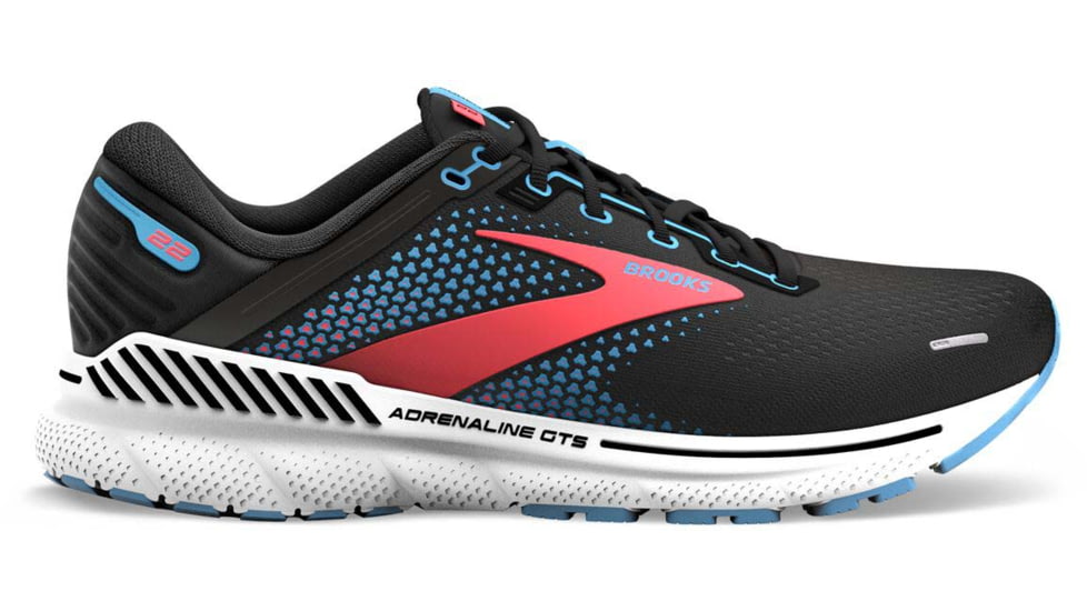 Brooks Adrenaline GTS 22 Running Shoes - Womens, Medium, Black/Lake Blue/Coral, 10.5, 1203531B031.105