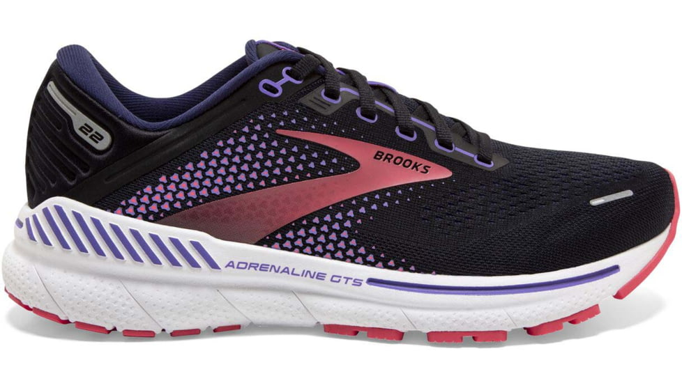 Brooks Adrenaline GTS 22 Running Shoes - Womens, Wide, Black/Purple/Coral, 9.0, 1203531D080.090