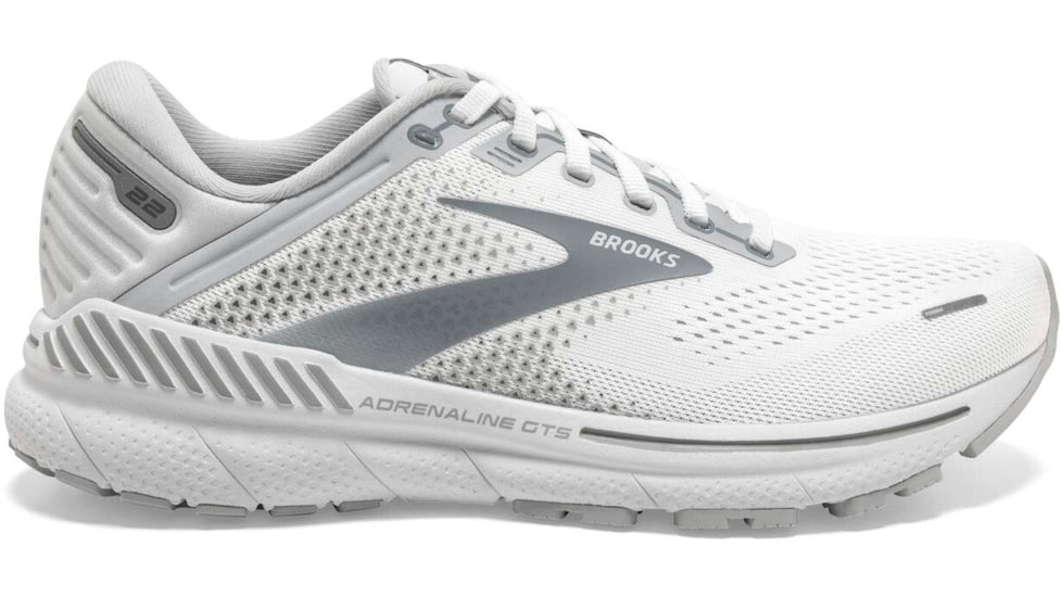 Brooks Adrenaline GTS 22 Running Shoes - Womens, Wide, White/Oyster/Primer Grey, 9.5, 1203531D134.095