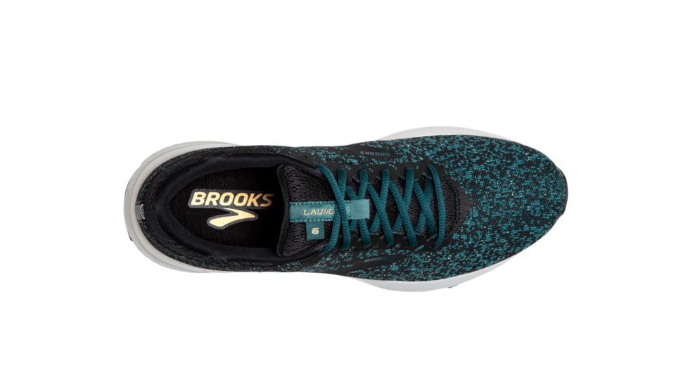 Brooks BTS Launch 6 - Womens, Black/Atlantic/Gold, 8.5, 1202851B033.085