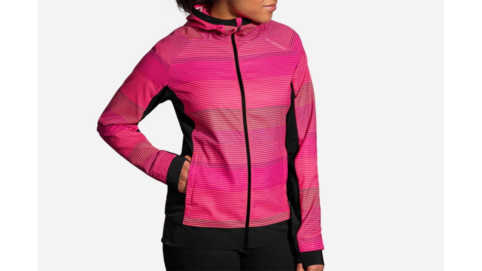 Brooks Canopy Women's Running Hoodie Jacket, Race Pink Haze/Black, Large 221221-Race Pink Haze/Black-L