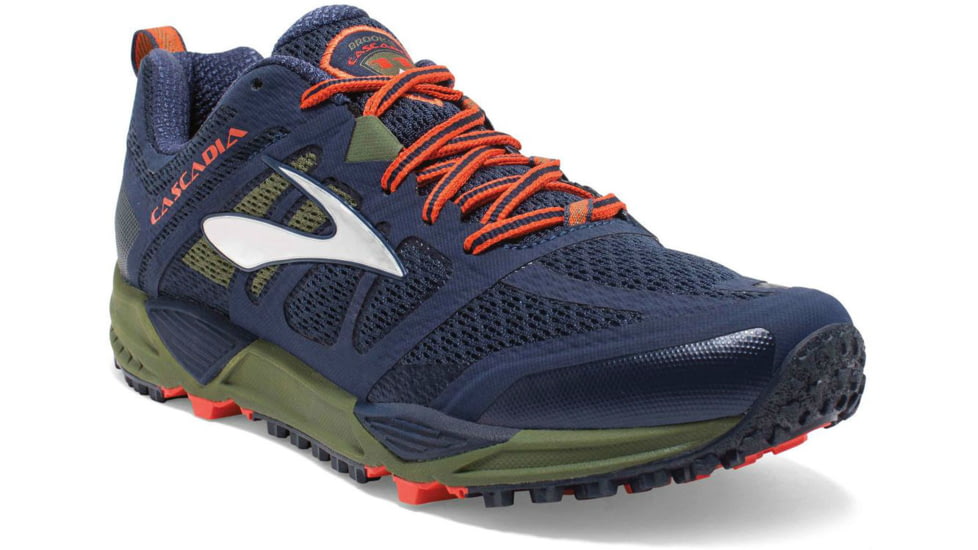 Brooks Cascadia 11 Trail Running Shoe - Men's-Peacoat/Olive/Torch-Medium-10.5