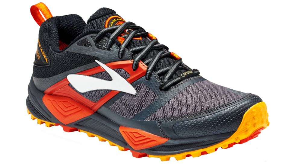 Brooks Cascadia 12 GTX Trail Running Shoe - Men's-Black/Ebony/Cherry Tomato-Medium-8