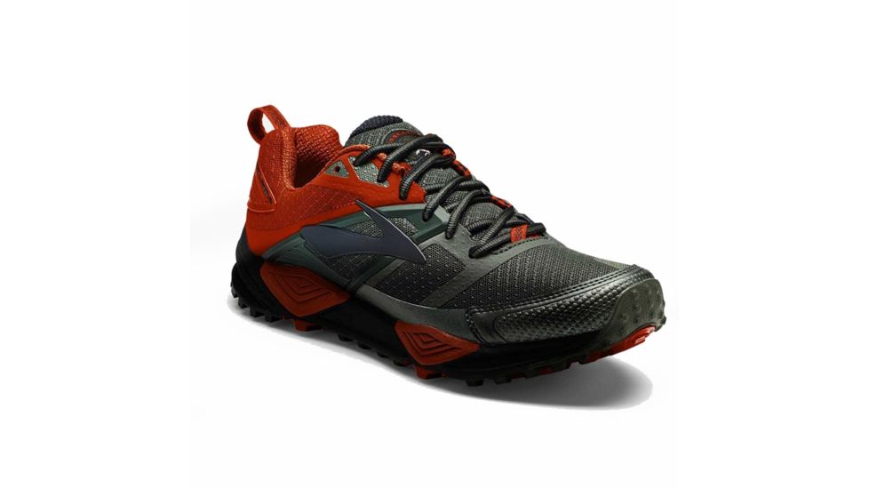 Brooks Cascadia 12 Trail Running Shoes - Normal - Mens, Green/Orange/Black, 8 US, 1102431D362.080