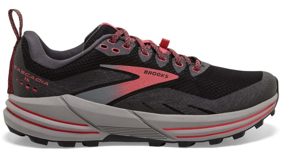 Brooks Cascadia 16 GTX Running Shoes - Womens, Medium, Black/Blackened Pearl/Coral, 7.5, 1203641B071.075