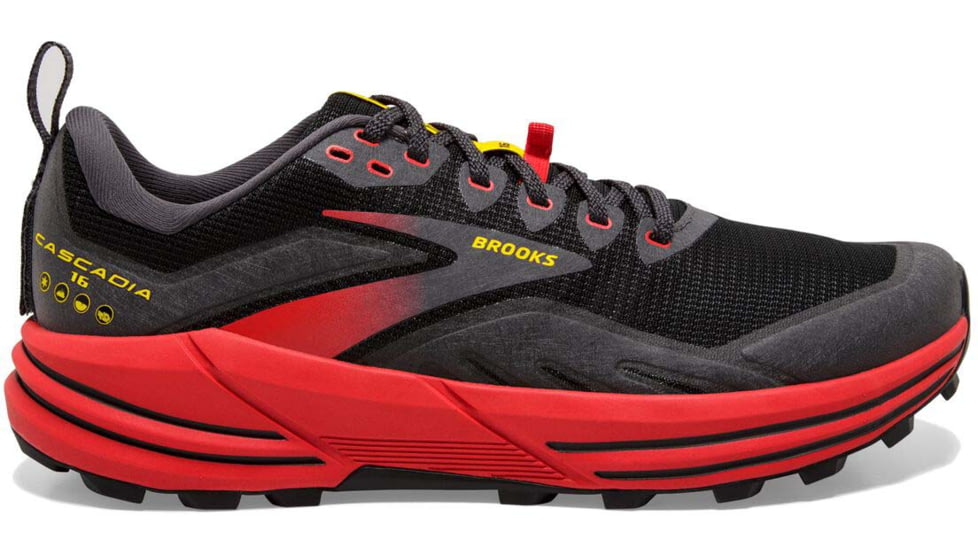 Brooks Cascadia 16 Running Shoes - Mens, Black/Fiery Red/Blazing Yellow, 10.0, 1103761D035.100