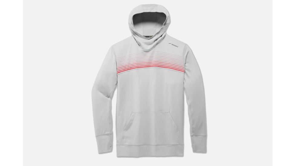 Brooks Dash Men's Running Hoodie, Sterling/Blaze Stripe, 2XL 211092-Sterling/Blaze Stripe-XXL