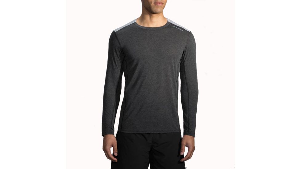 Brooks Distance Long Sleeve Running Shirt - Men's-Heather Black/Heather Sterling-Medium
