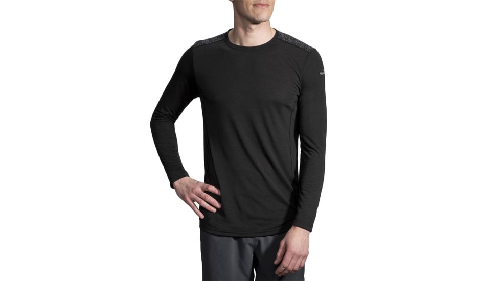 Brooks Distance Long Sleeve Running Shirt - Mens, Black/Black Static, Large, 211212087.035