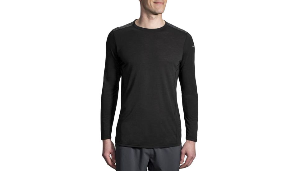 Brooks Distance Long Sleeve Running Shirt - Mens, Black/Black Static, Large, 211212087.035