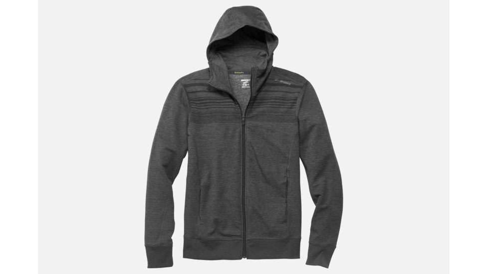 Brooks Distance Men's Running Hoodie, Heather Black/Black Stripe, Large 211093-Heather Black/Black Stripe-L