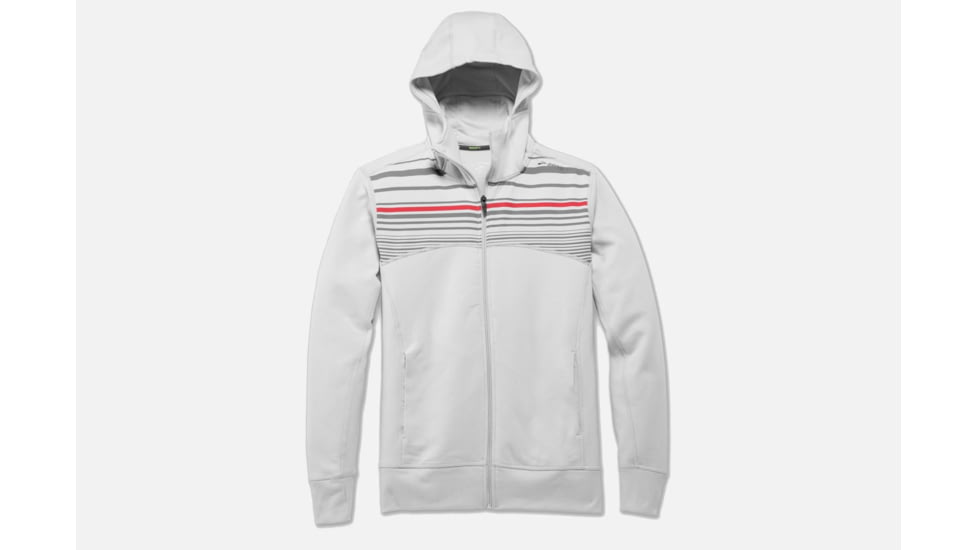 Brooks Distance Men's Running Hoodie, Heather Sterling/Blaze Stripe, Large 211093-Heather Sterling/Blaze Stripe-L