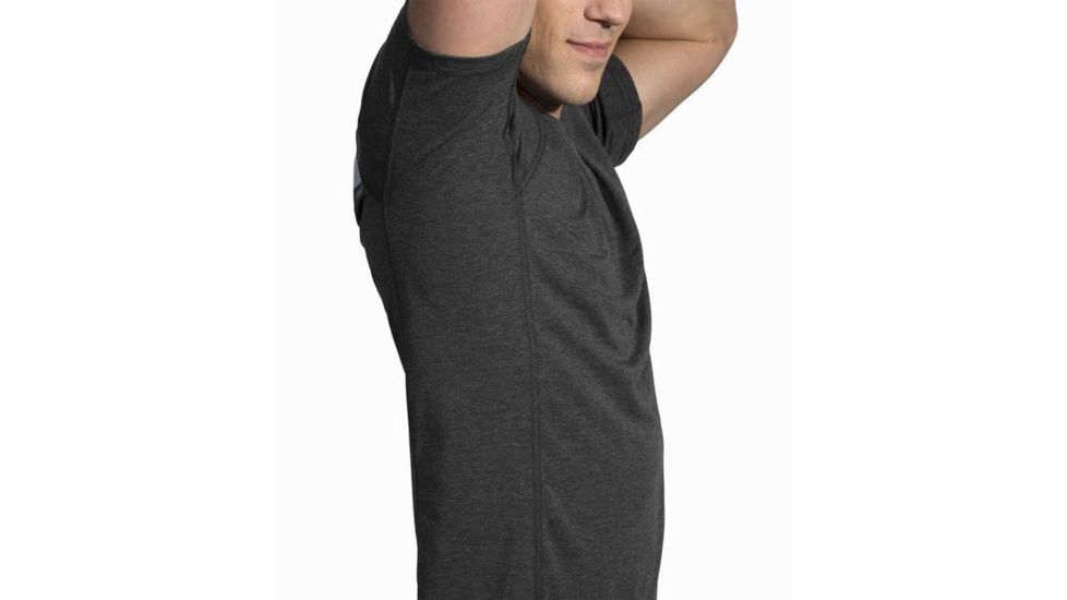 Brooks Distance Men's Short Sleeve Shirt, Heather Black/Heather Sterling, Extra Small, 211052-HBLK-HSTRL-XS