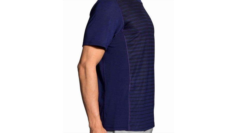 Brooks Distance Men's Short Sleeve Shirt, Heather Navy/Navy Current, Small, 211052-HNV-NVCR-S