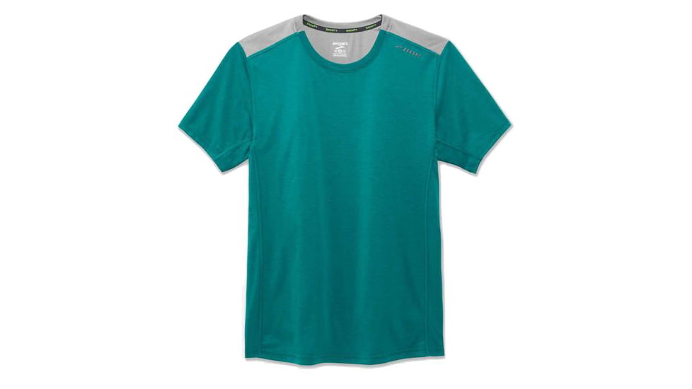 Brooks Distance Men's Short Sleeve Shirt, Lake/Stone, Small, 211052-Lake/Stone-S