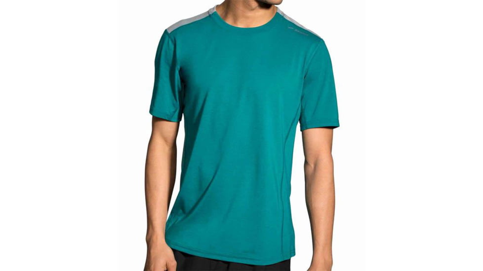 Brooks Distance Men's Short Sleeve Shirt, Lake/Stone, Small, 211052-Lake/Stone-S