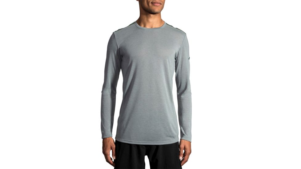 Brooks Distance Mens Long Sleeve Shirt, Heather Sterling/Blaze/Blaze C, 2XL, 211051-HSRLBLZ-BLZC-XXL