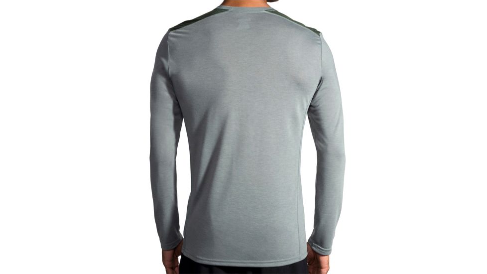 Brooks Distance Mens Long Sleeve Shirt, Heather Sterling/Blaze/Blaze C, 2XL, 211051-HSRLBLZ-BLZC-XXL